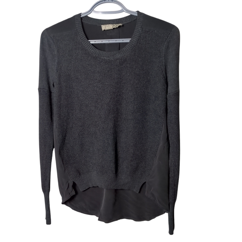 Go By Go Silk Black Mix Mixed Media Pullover Sz XS Silk, Cotton Cashmere Blend